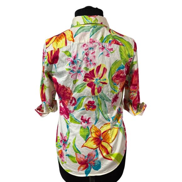 Lauren Ralph Lauren Floral Button Down Shirt — Tropical Cruise Resort Cotton M - Picture 2 of 8